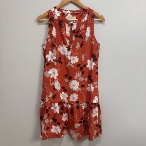 LOFT Rust Floral Sleeveless Notch-Neck Drop Skirt Dress